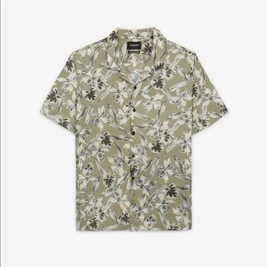 KOOPLES XS PRINTED KHAKI SHIRT WITH LEAF MOTIF